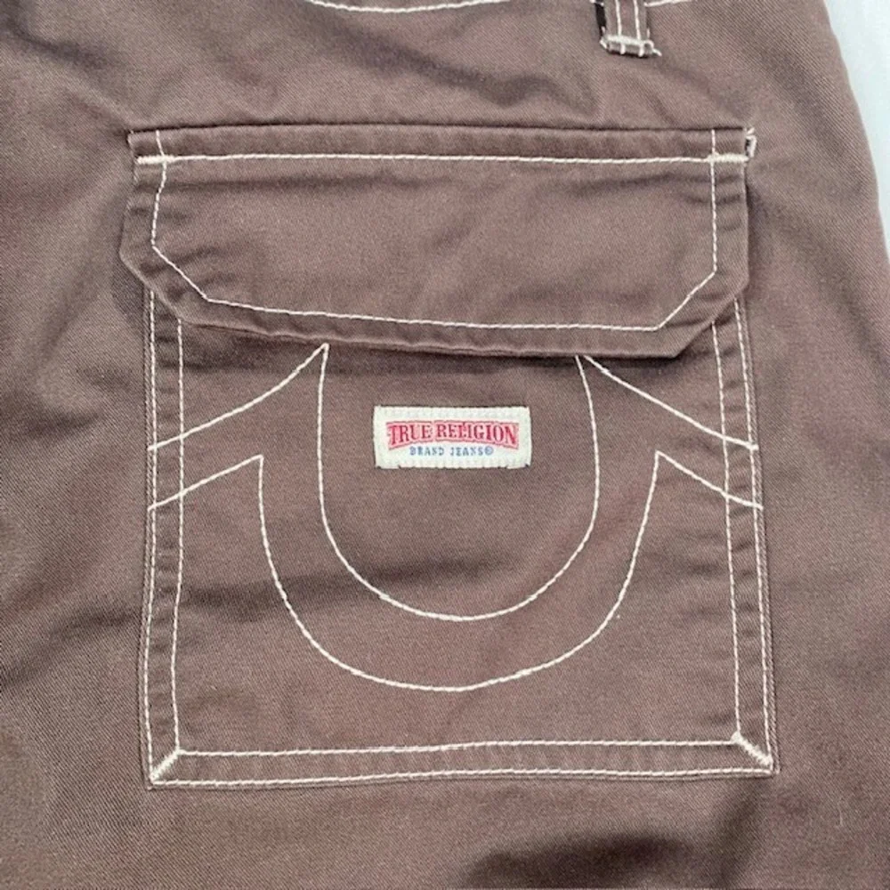 True Religion‎ Mens Brown Cargo Pants Contrast Stitch Straight Leg 32x31.5
